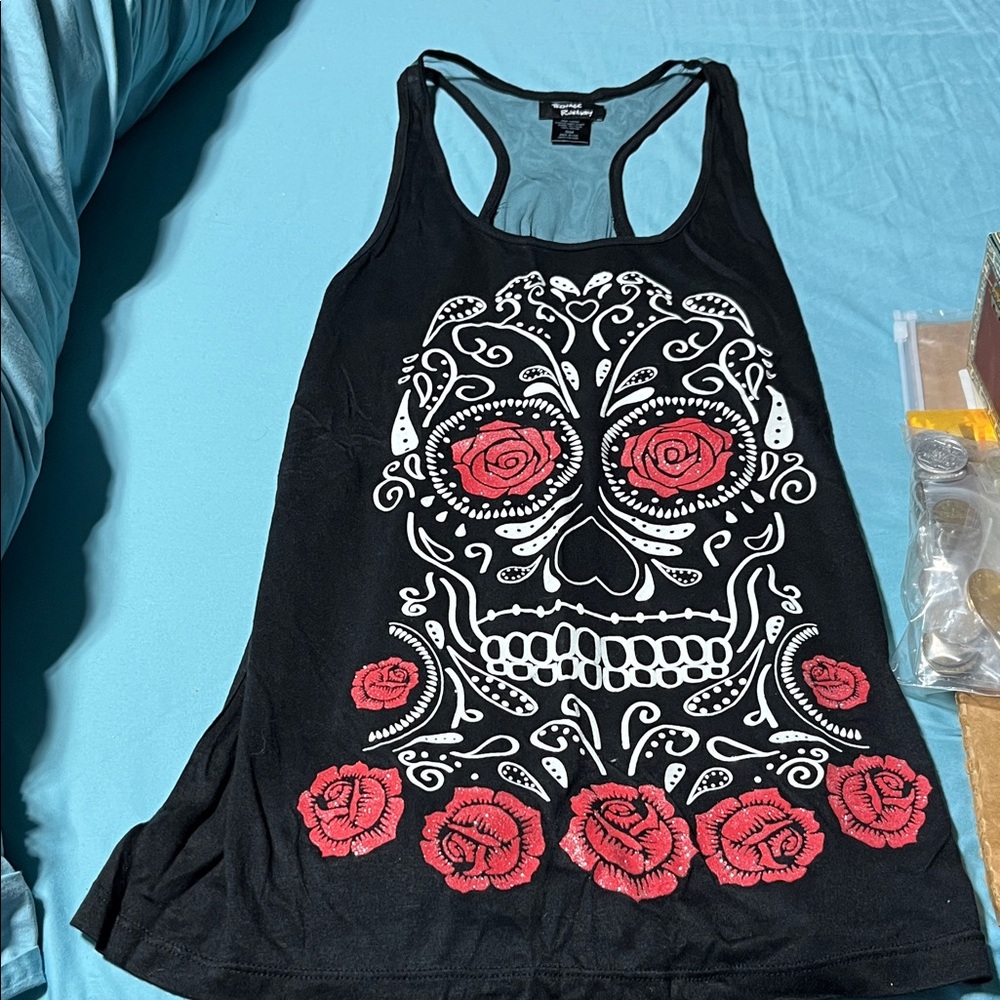 Edgy Black and Red Skull Tank Top